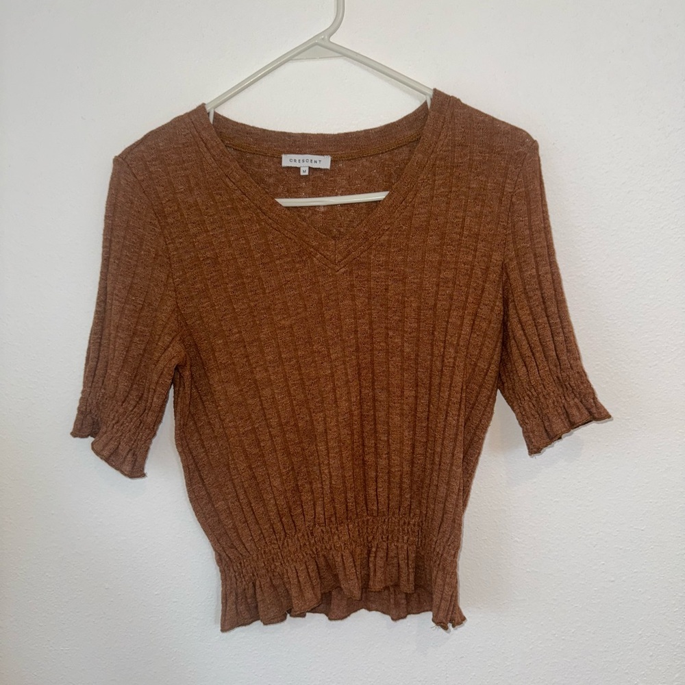 Brown Ribbed Knit Top
